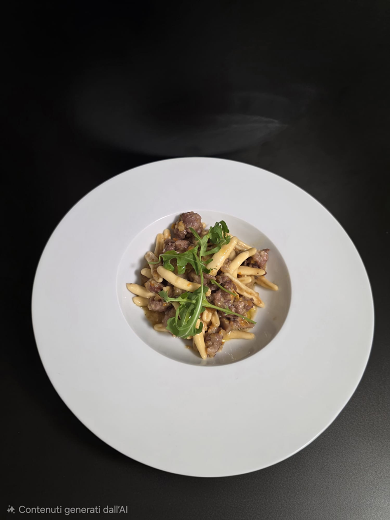 TORCINELLI,CREMA DI DATTERINO GIALLO, SALSICCIA E FUNGHI