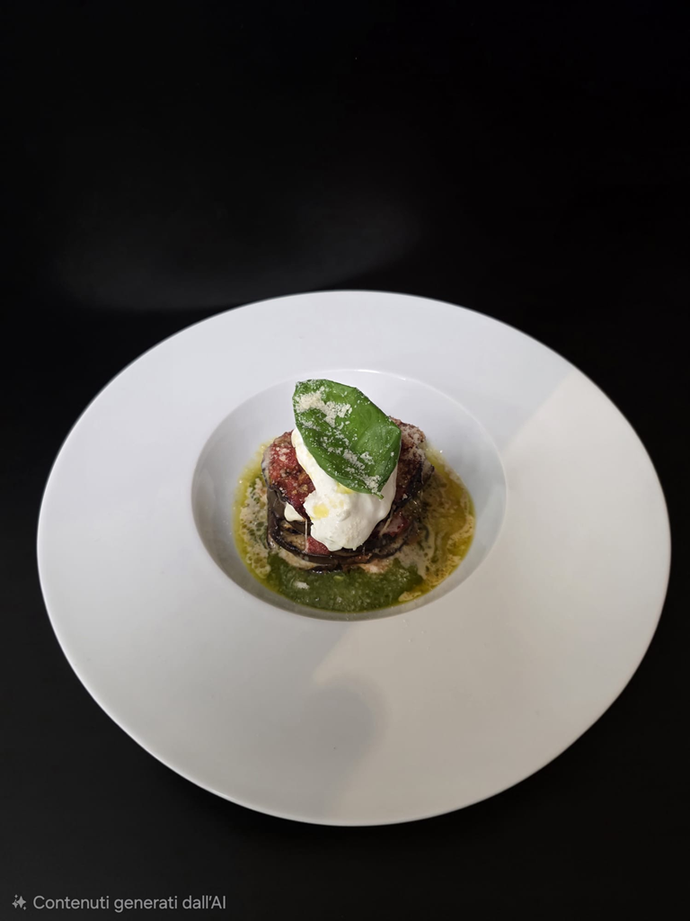 MILLEFOGLIE DI MELANZANZA GRIGLIATA ALLA PARMIGIANA CON MOZZARELLA DI BUFALA