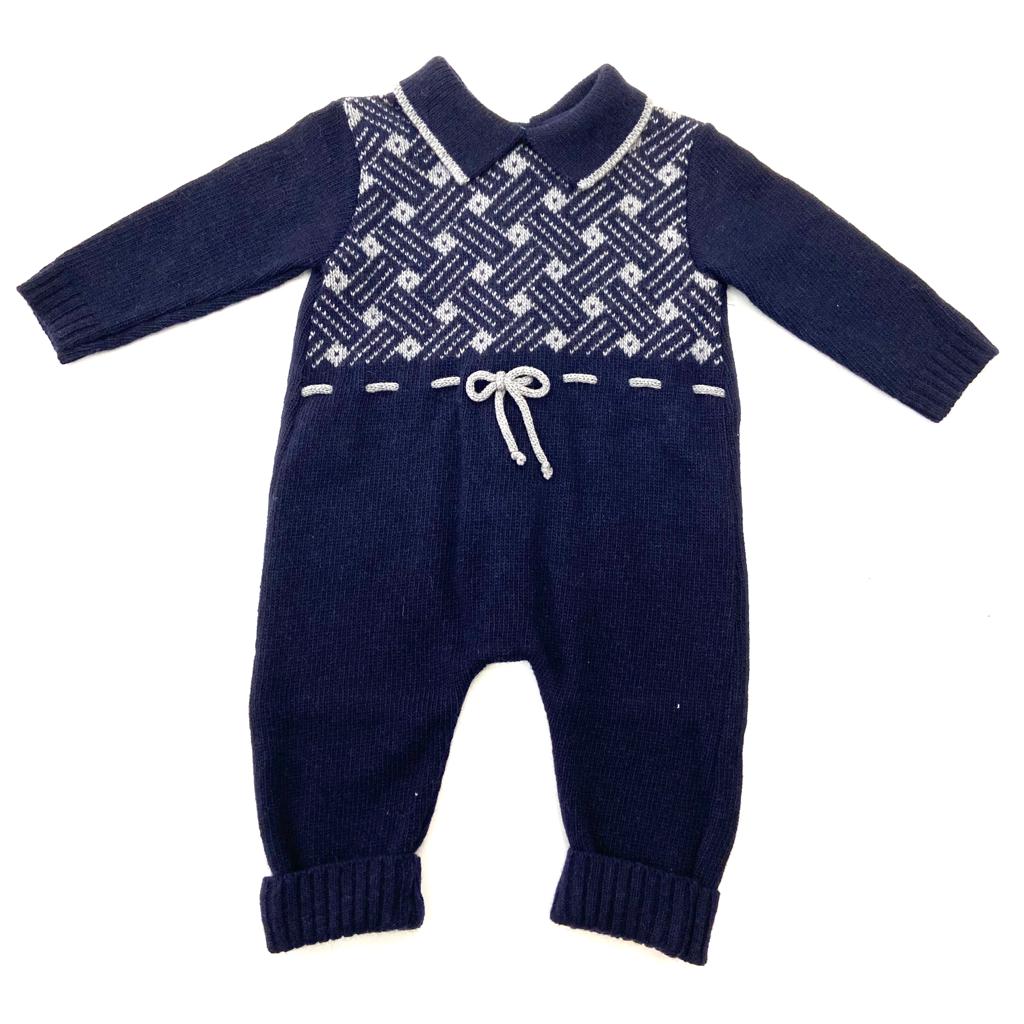 Tutina in filo blu con inserti grigi TETO E TATTA