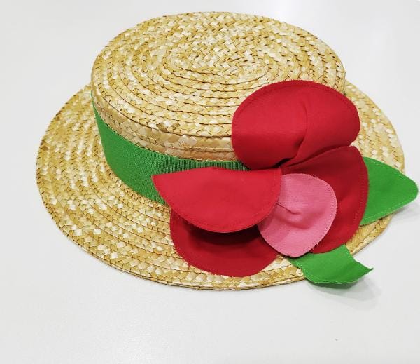 Cappello in paglia con fascia verde e papavero PICOLA LUDO