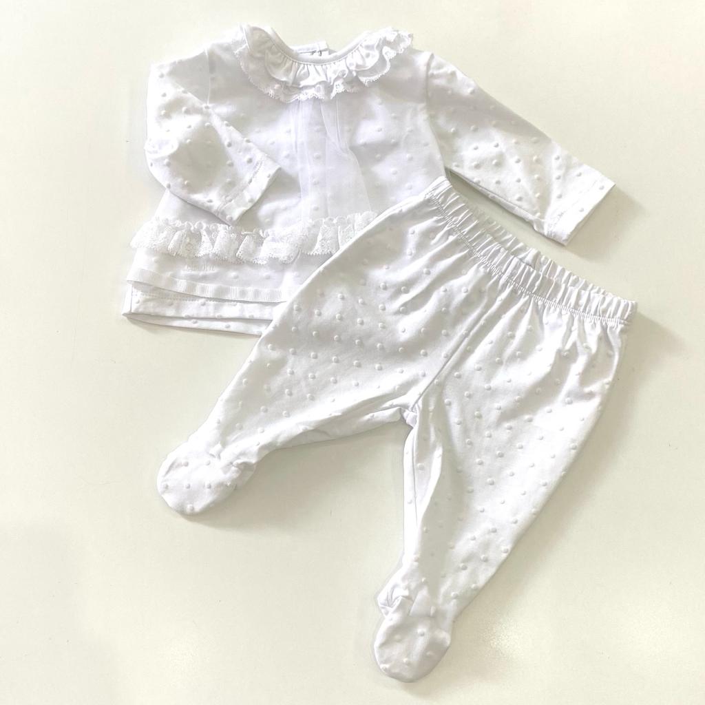 Completo 2pz con strato di tulle e rpuches in pizzo LE BEBE