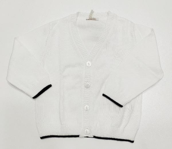 Cardigan bianco con profili blu alle maniche e fondo LE BEBè 
