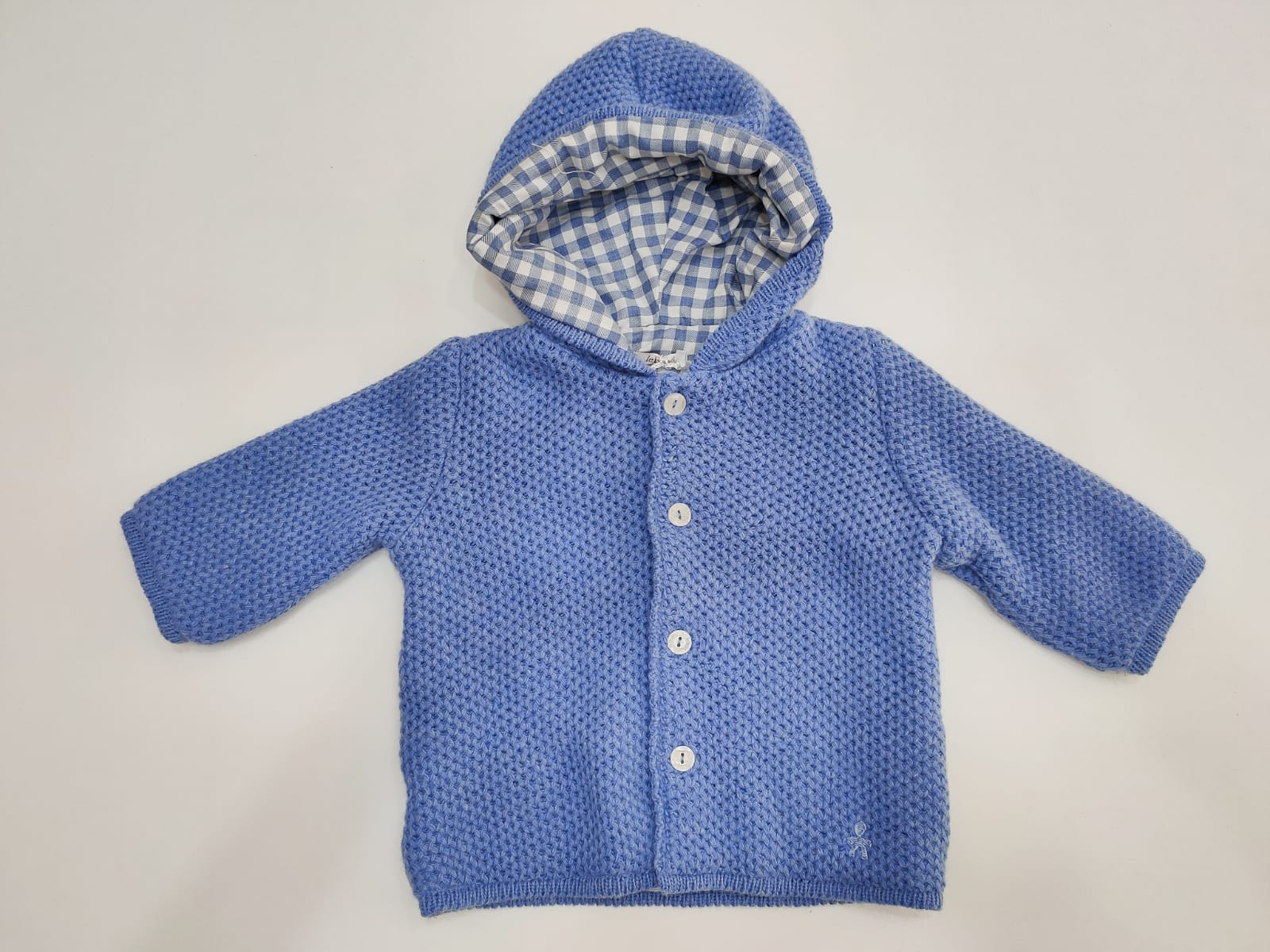 Giacchino in maglia con cappuccio e interni a quadri LE BEBE