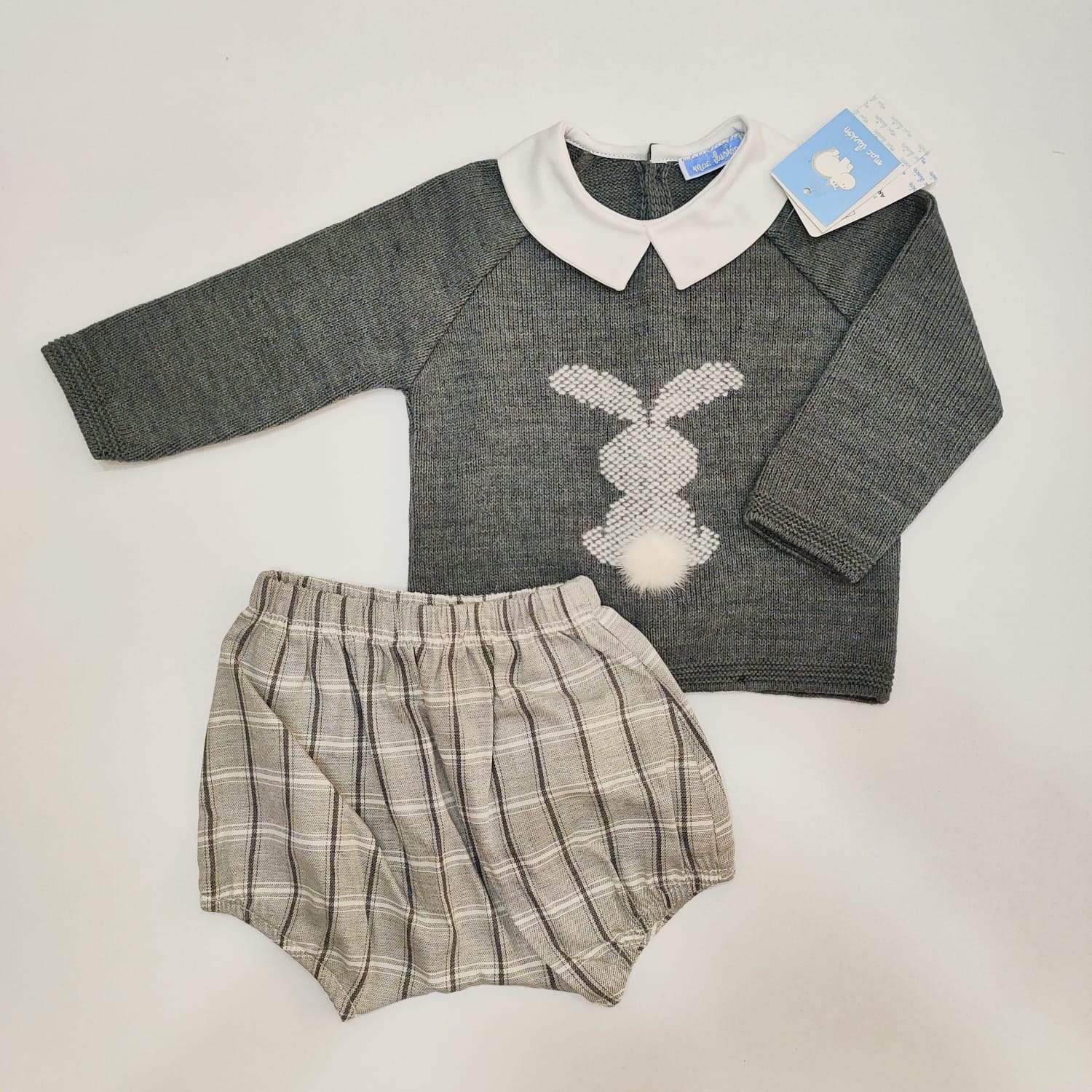 Completo 2pz maglioncino con coniglio coda pon pon e culotte a quadri MAC ILUSION 