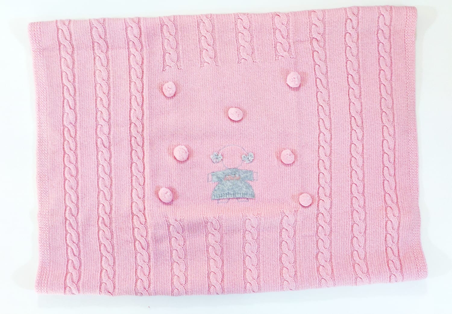 Coperta in filo con pon pon  e stampa bimba con vestito LE BEBE