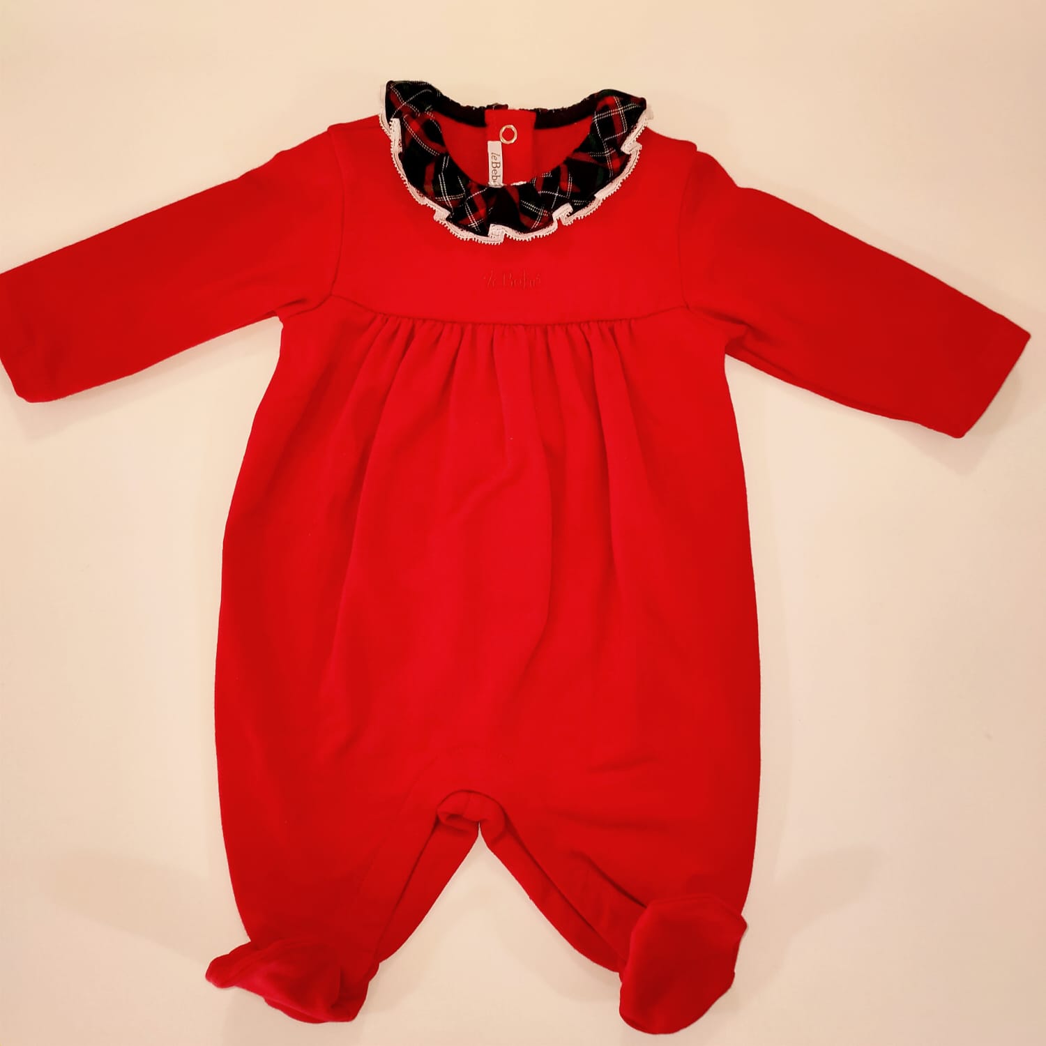 Tutina rossa con dettaglio colletto tartan LE BEBE