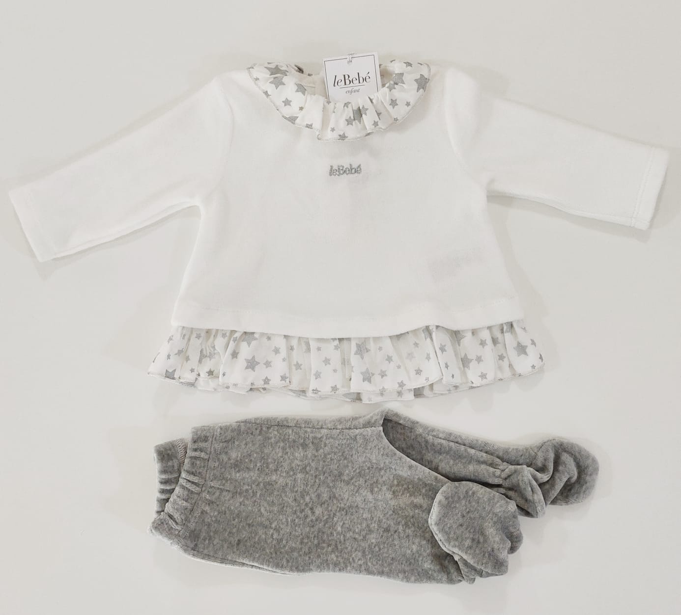 Completo 2pz bicolore in ciniglia con stelline glitterate LE BEBE