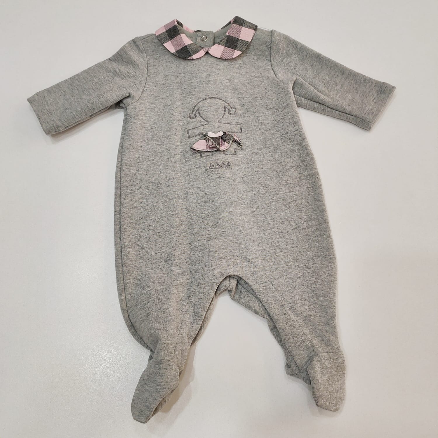 Tutina con stampa bimba con vestito e colletto a quadri LE BEBE