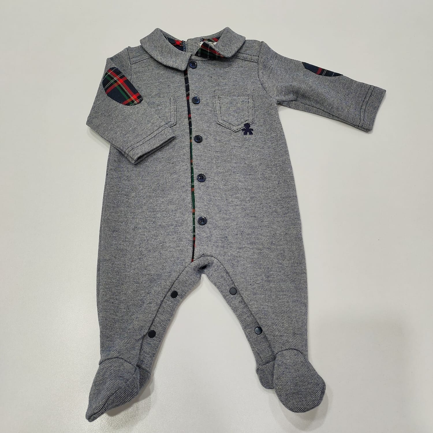 Tutina apertura davanti con taschini e dettagli toppe tartan LE BEBE