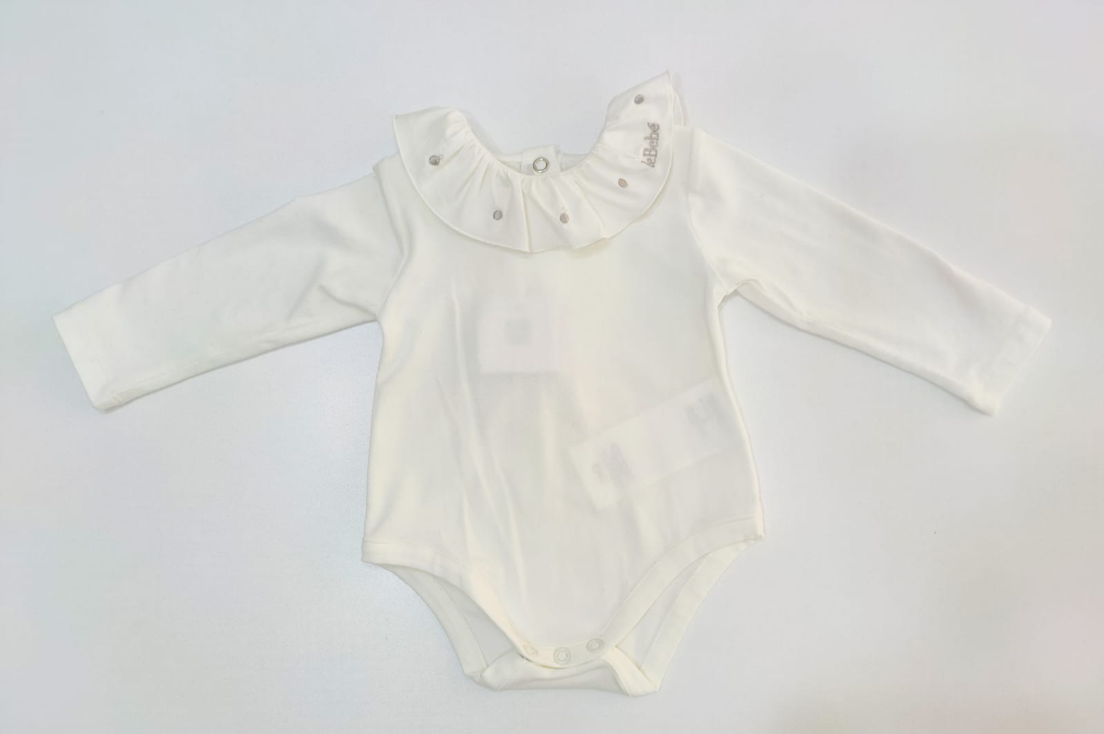 Body colletto con volant a pois bianchi e stampa logo LE BEBE