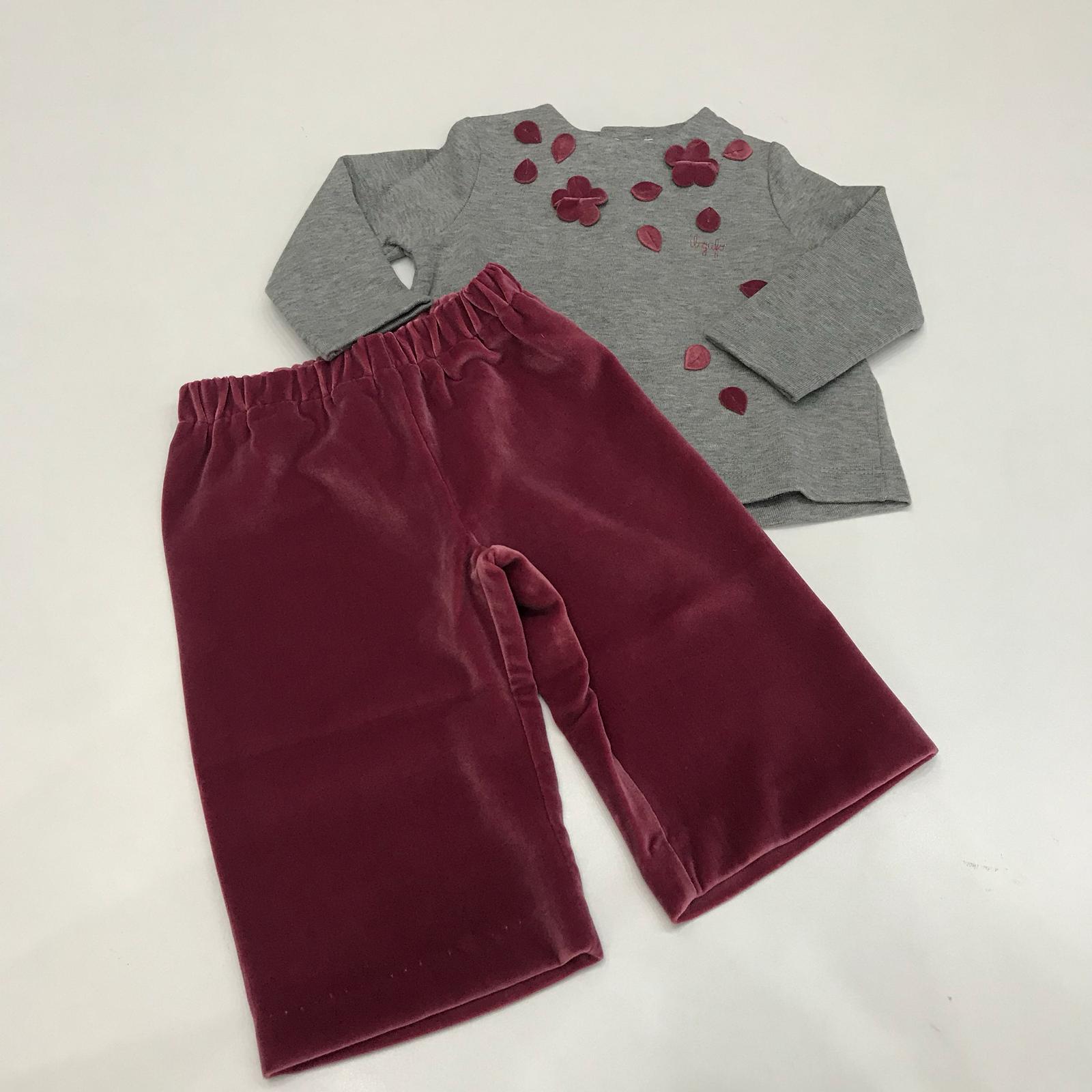 Completo 2pz felpa con fiori e pantalone in velluto IL GUFO 