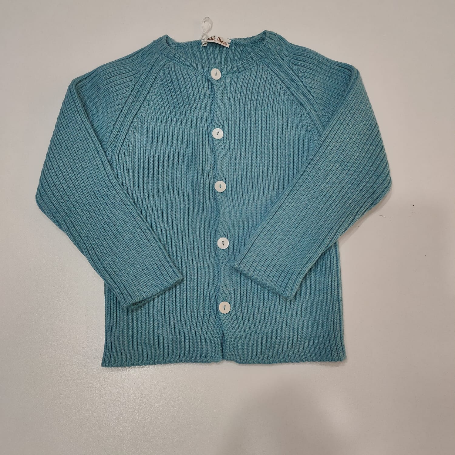 Cardigan girocollo in filo pura lana celeste LITTLE BEAR 