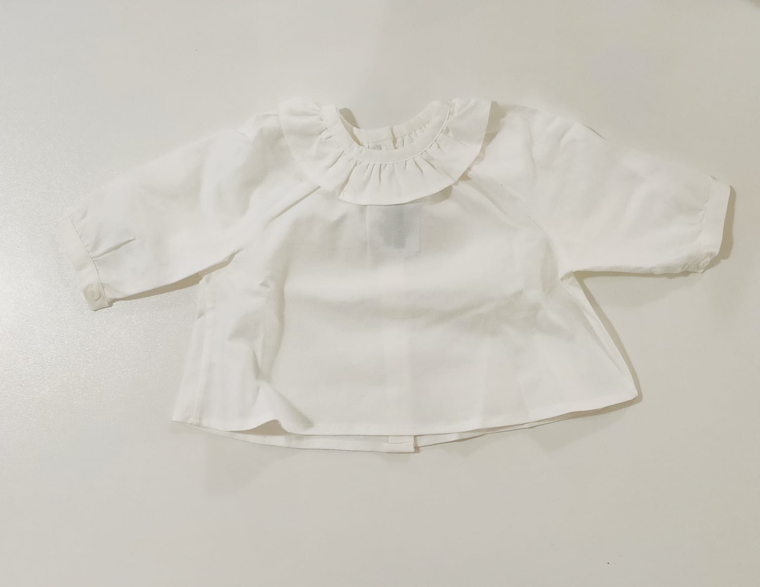 Camicia bianca con apertura sul retro e con rouches sul collo LITTLE BEAR 