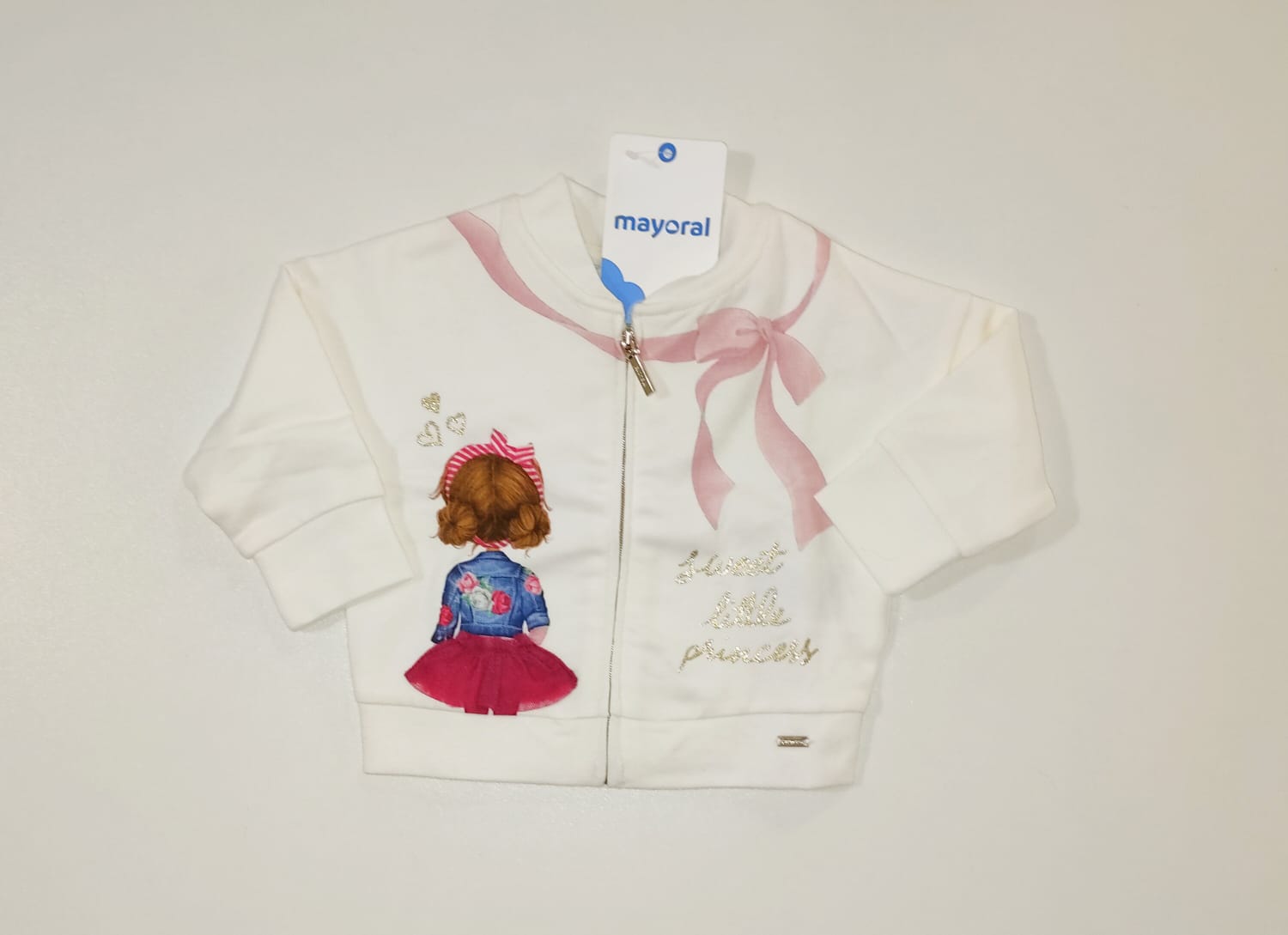Felpa aperta con zip con stampa bimba e fiocco MAYORAL 