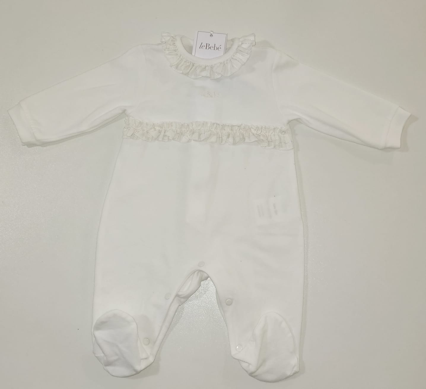Tutina bianca con colletto e rouches LE BEBE