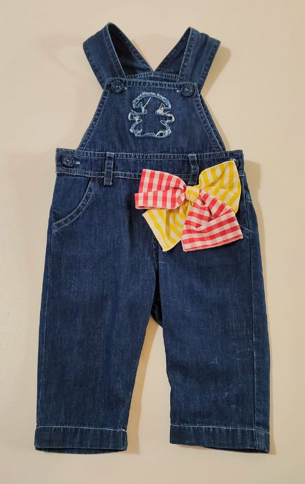 Salopette in jeans con fiocco bicolore LE BEBE