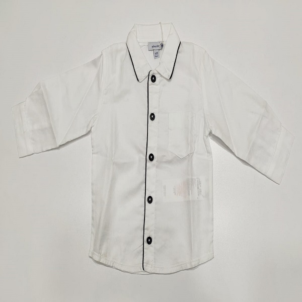 Camicia bianca con profilo e bottoni blu lungo la chiusura e su colletto ABSORBA