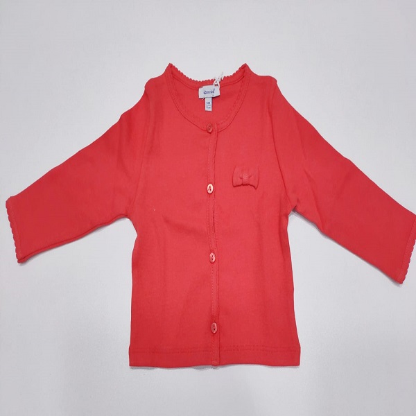 Cardigan corallo/bianco con chiusura bottoncini e dettaglio fiocco ABSORBA