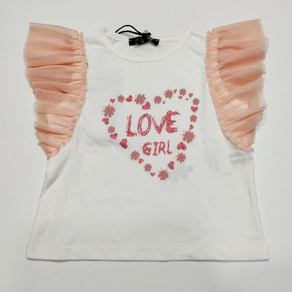T-shirt con scritta glitter e maniche in tulle PLEASE 