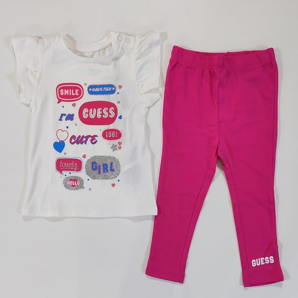 Completo 2pz, t-shirt con stampe colorate e glitter piu leggings GUESS