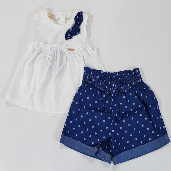Completo 2pz con canotta svasata e fiocco sul davanti coordinato con shorts jeansato a pois LIU JO
