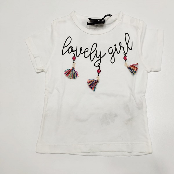 T-shirt con stampa sul davanti e nappine colorate PLEASE