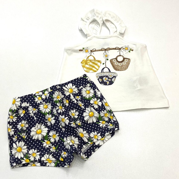 Completo 2pz canotta stampa borse + short stampa margherite MAYORAL 