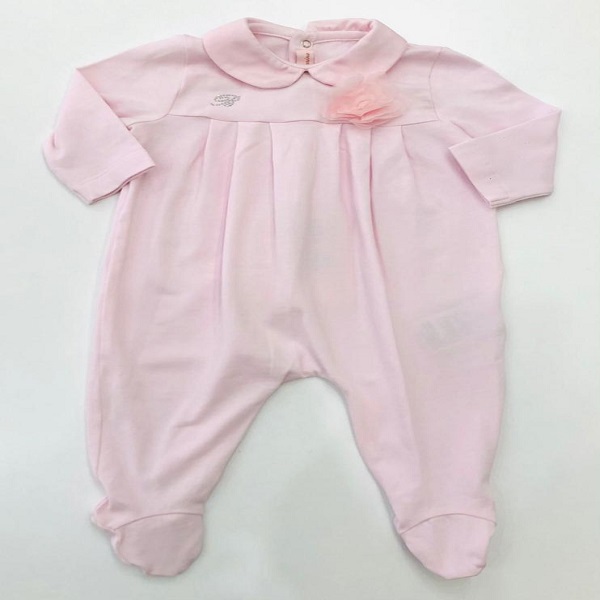 Tutina in jersey rosa con applicazione fiore in tulle e logo in strass MISS BLUMARINE 