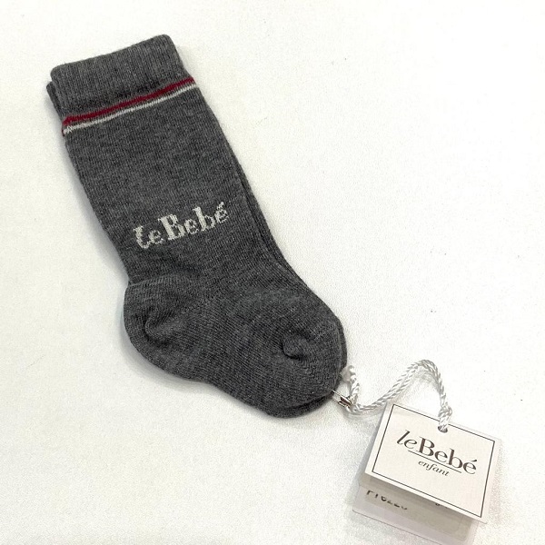 Calzino grigio con righino rosso e bianco LE BEBE