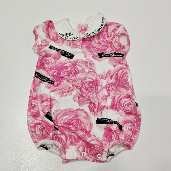 Pagliaccetto a fantasia rose con logo su colletto MISS BLUMARINE