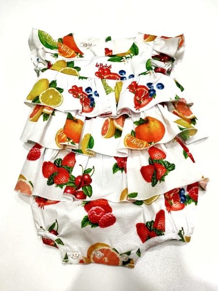 Pagliaccetto bianco 3 balze con stampa frutta LE BEBè
