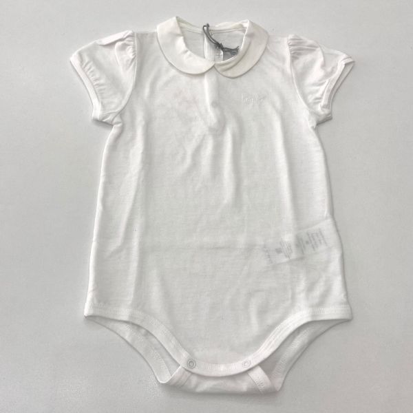 Body bianco con colletto e logo ricamato tono su tono IL GUFO 