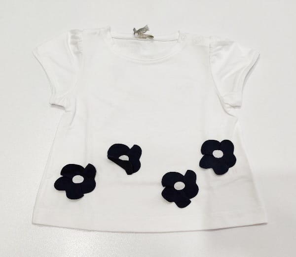 T-shirt bianca con fiorellini colorati applicati IL GUFO 