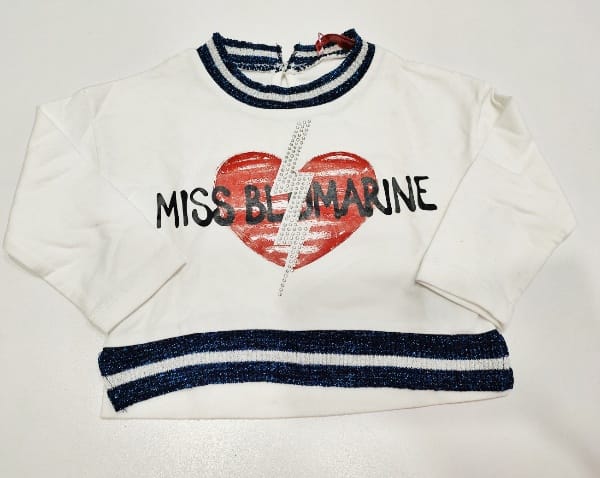 T-shirt cuore con saetta in strass e logo MISS BLUMARINE 