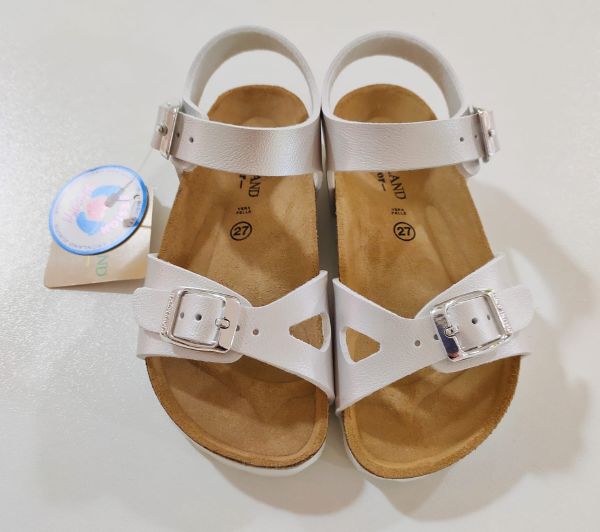 Sandalo perlato con fascia anteriore e chiusura con fibia regolabile, plantarino in sughero e suola in gomma GRüNLAND