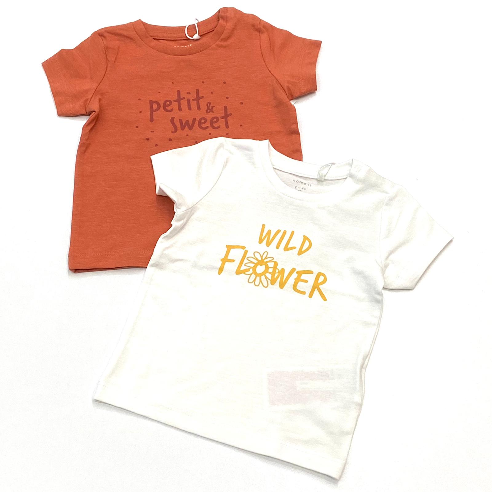 T-shirt arancio 'petit e sweet' e bianca 'wild flower' NAME.IT
