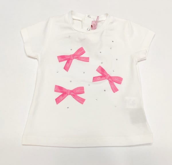 T-shirt con fiocchetti e applicazione strass MISS BLUMARINE