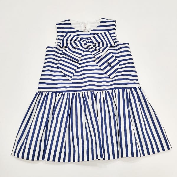Abito a righe bianco e blu con applicazione fiocco LE BEBE