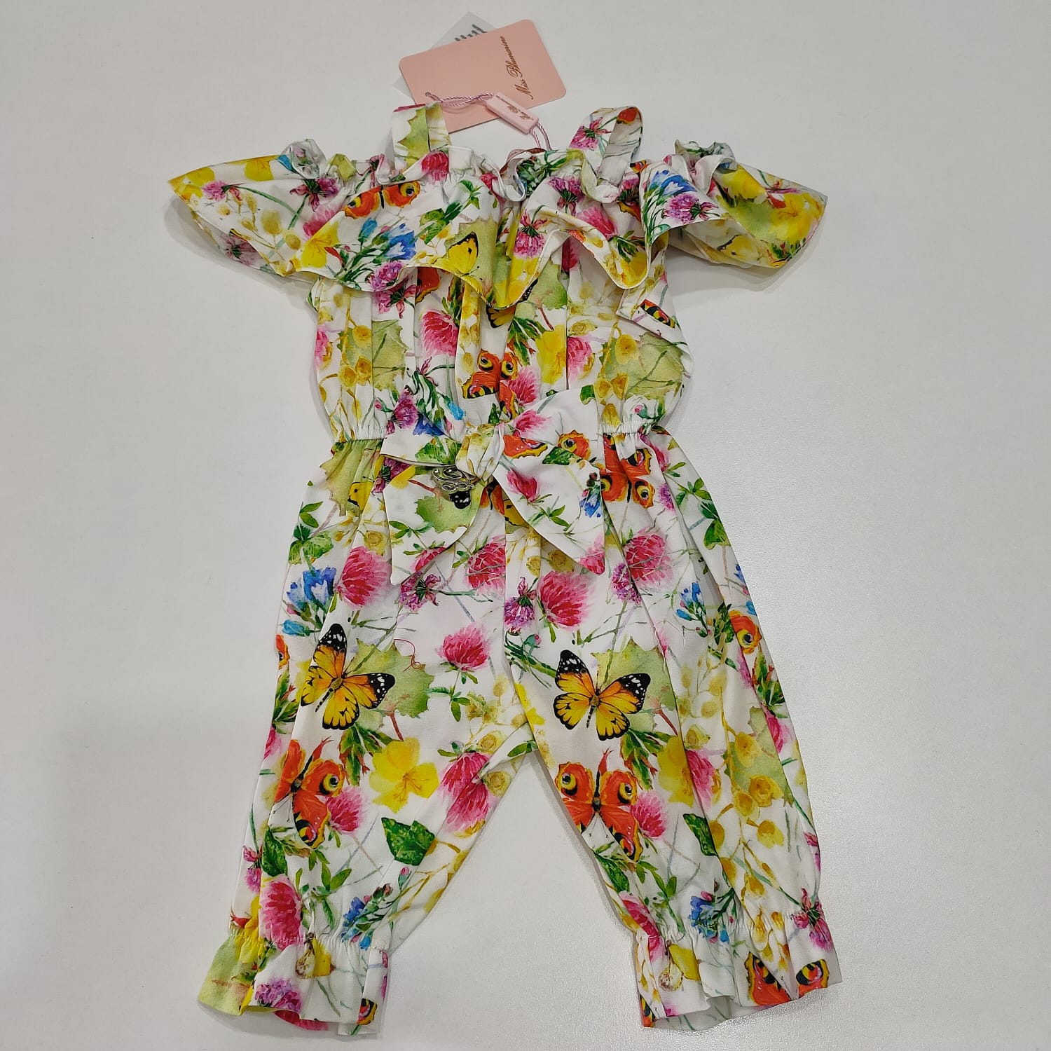 Jumpsuit con fiori e farfalle e fiocco in vita MISS BLUMARINE